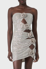 Strapless Floral Studded Dress
