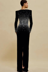 V-Neck Pearl Embellished Gown