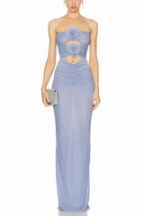 Solomon Strapless Flower Mesh Maxi Dress