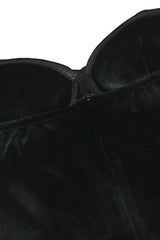 Black Velvet Rhinestone Strapless Boned Corset High Slit Sexy Maxi Party Dress