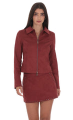 Maroon Suede Zip-Up Jacket