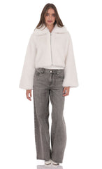 Faux Fur Cropped Jacket in White