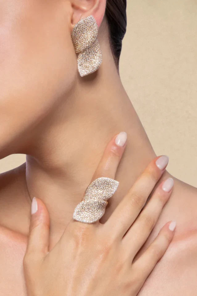 Diamond Leaf Shape Earrings & Ring Set