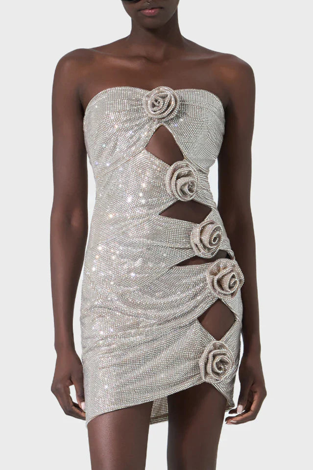 Strapless Floral Studded Dress