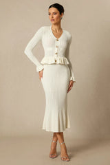 Alice Ruffle Ribbed Knit Midi Dress