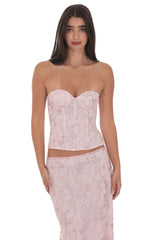 Glitter Floral Corset Top in Pink