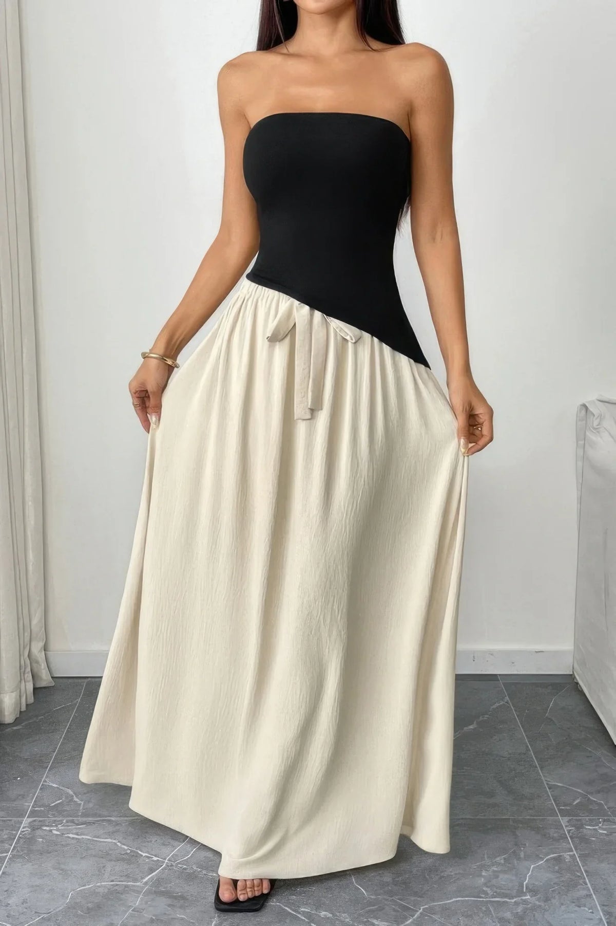 Patchwork Strapless Tube Fit Full Dress