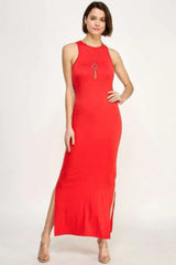 High Neck Side Slit Max Dress