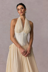 Vivien Halterneck Tulle Overlay Maxi Dress