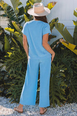 Knit Short Sleeve T Shirt + Pants Set