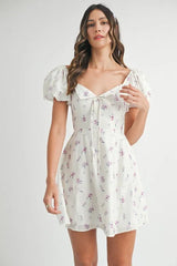 MABLE Floral Print Puff Sleeve Mini Dress