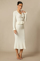 Alice Ruffle Ribbed Knit Midi Dress