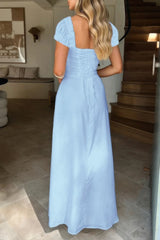 Deep Square Neck Drawstring Back Fit Dress