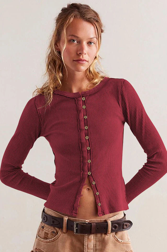 Crew Neck Long Sleeve Cardigan
