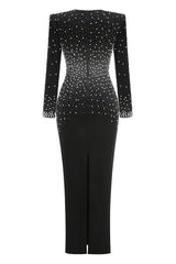 V-Neck Pearl Embellished Gown